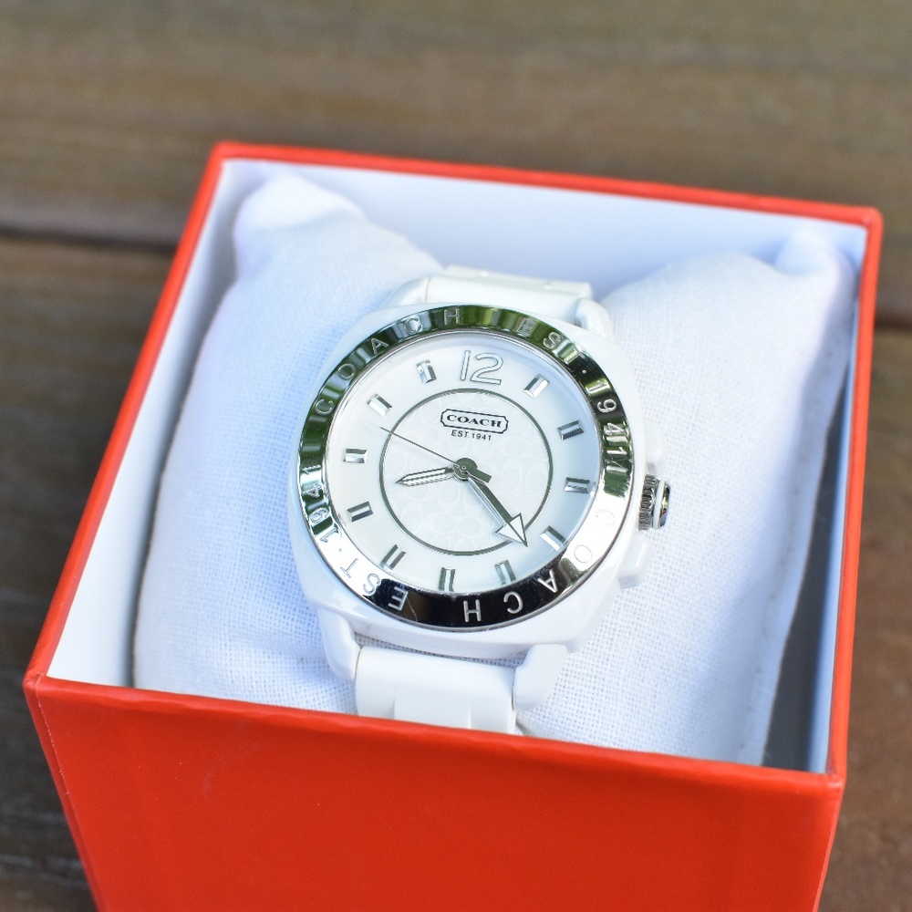 Coach Women's White Boyfriend Rubber Strap Watch